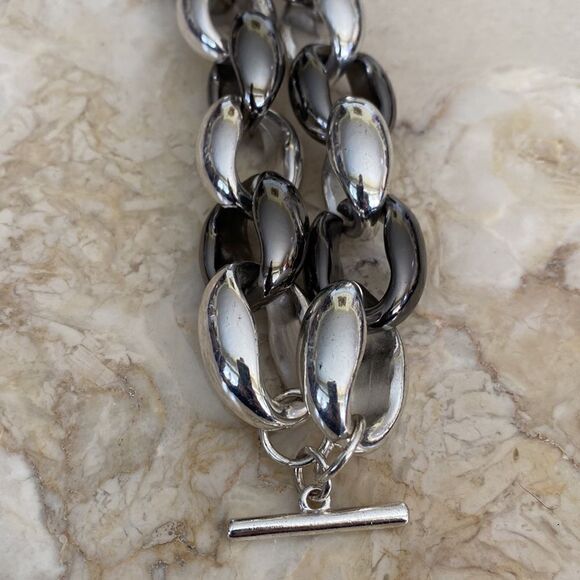 Super Chunky Silver & Titanium Tone Link Toggle Bracelet - Picture 4 of 6
